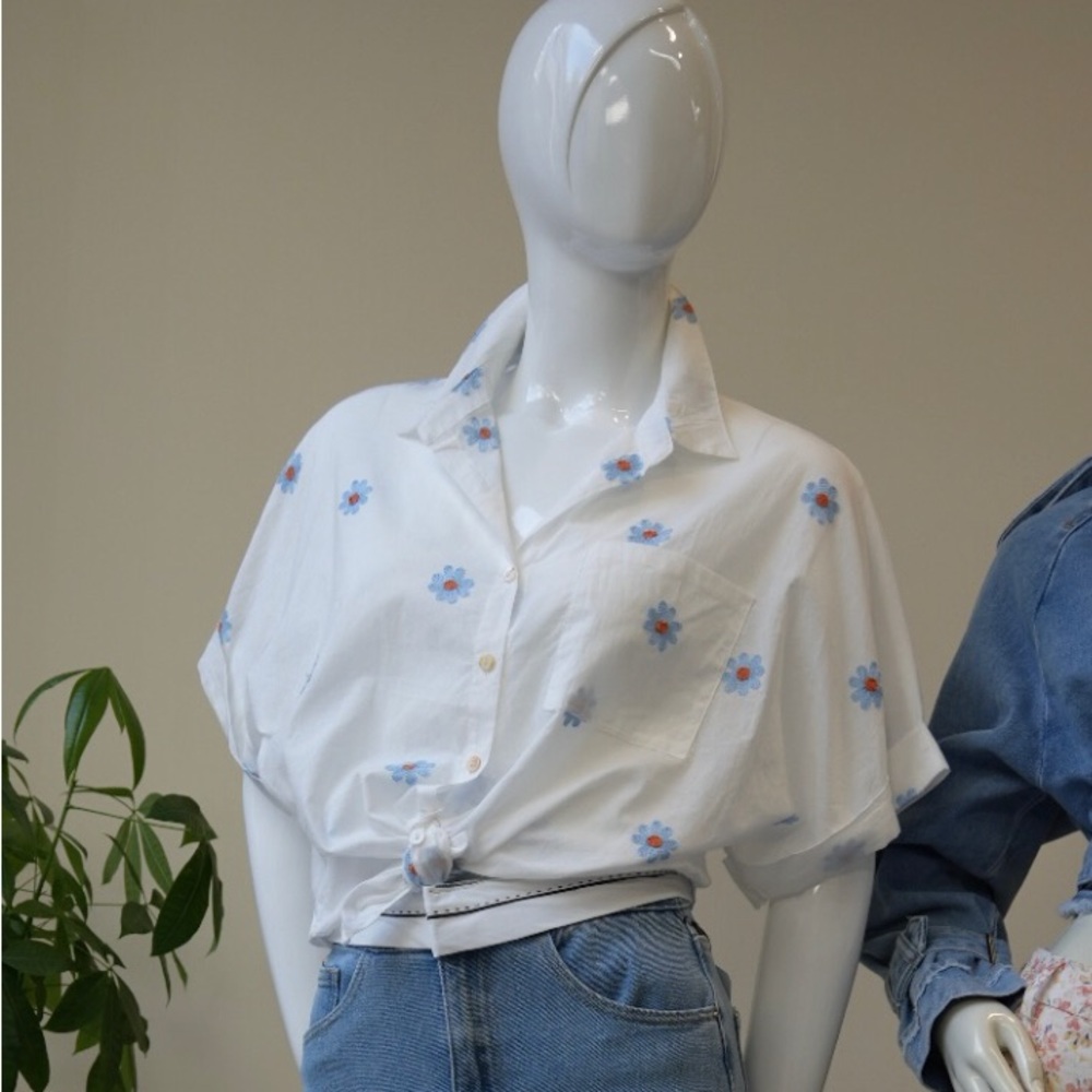White Floral Button-Up Shirt